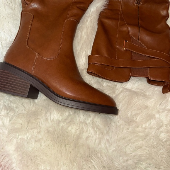 JustFab Addison Leather Brown Heeled Boots - Picture 3 of 10